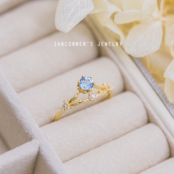 日系气质托帕石珍珠银镀金戒指