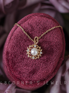 宫廷风橄榄枝银镀金天然珍珠定制