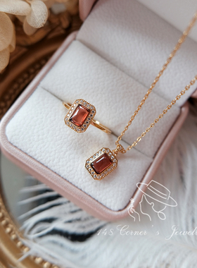 日系皇后莫桑方形纯银项链戒指