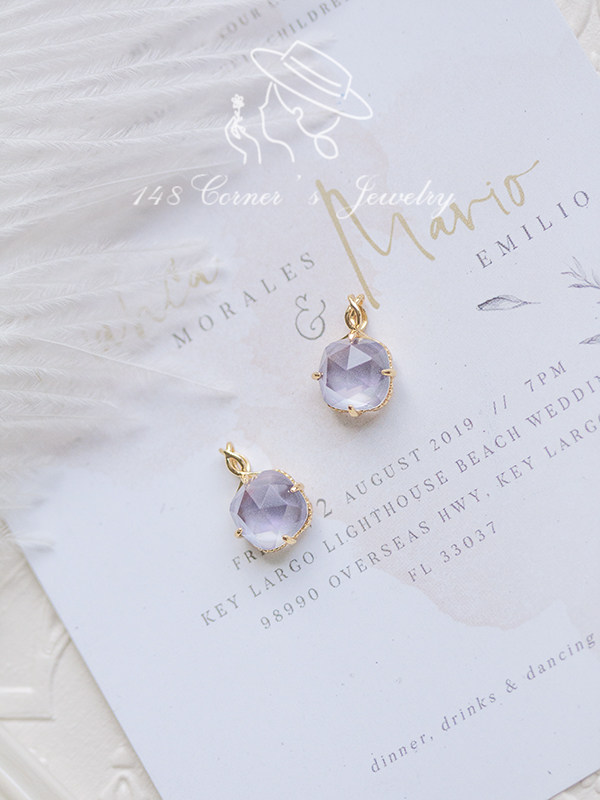 日系清新简约温柔梦幻天然薰衣草浅紫水晶切面S925银镀金项链吊坠