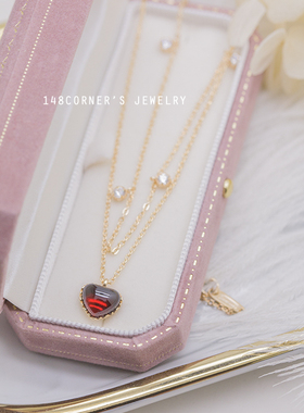 复古宫廷风酒红石榴石项链定制