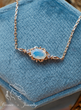 月光女神 日系轻奢小众设计法式复古蛋白石925银镀金短项链锁骨链