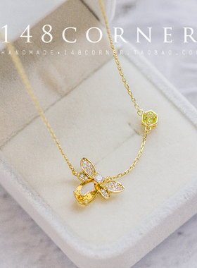 日系天然黄水晶短款礼物项链