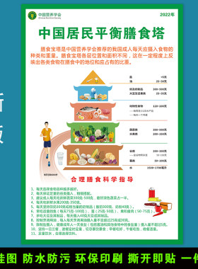 2022新版中国居民平衡膳食宝塔挂图墙贴画儿童备孕期平衡膳食贴纸