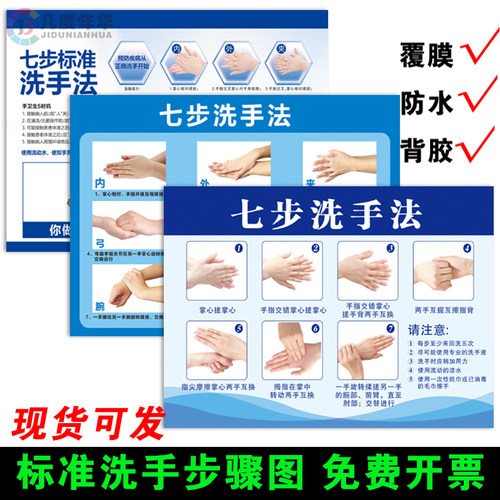 七步洗手法墙贴标准医院学校专业六步7步正确洗手步骤图防水贴纸 - 封面
