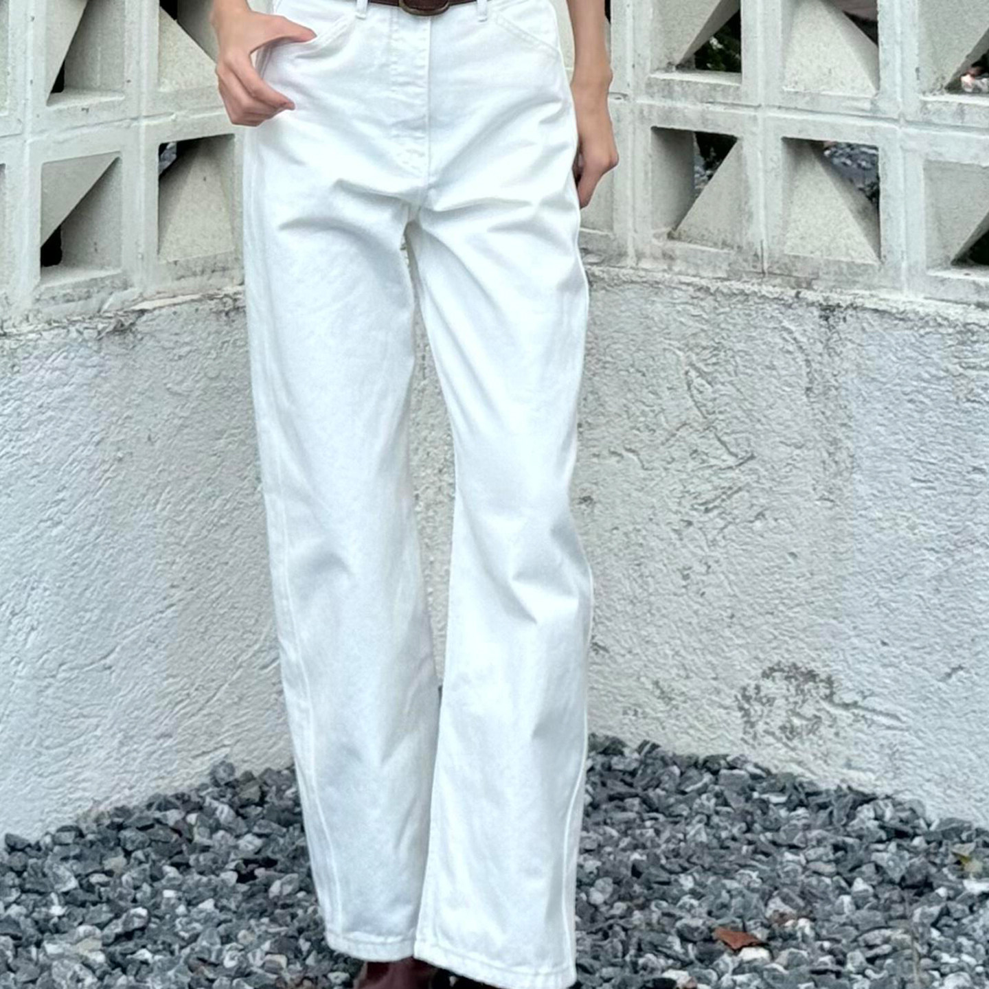 lem白色小弯刀阔腿牛仔裤女秋冬