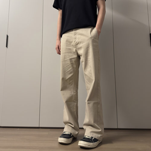 夏季卡其色修身牛仔工装裤