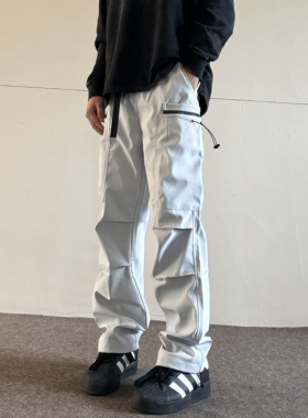 soxiox秋冬加绒美式机能冲锋裤男女款直筒伞兵裤户外登山软壳裤子