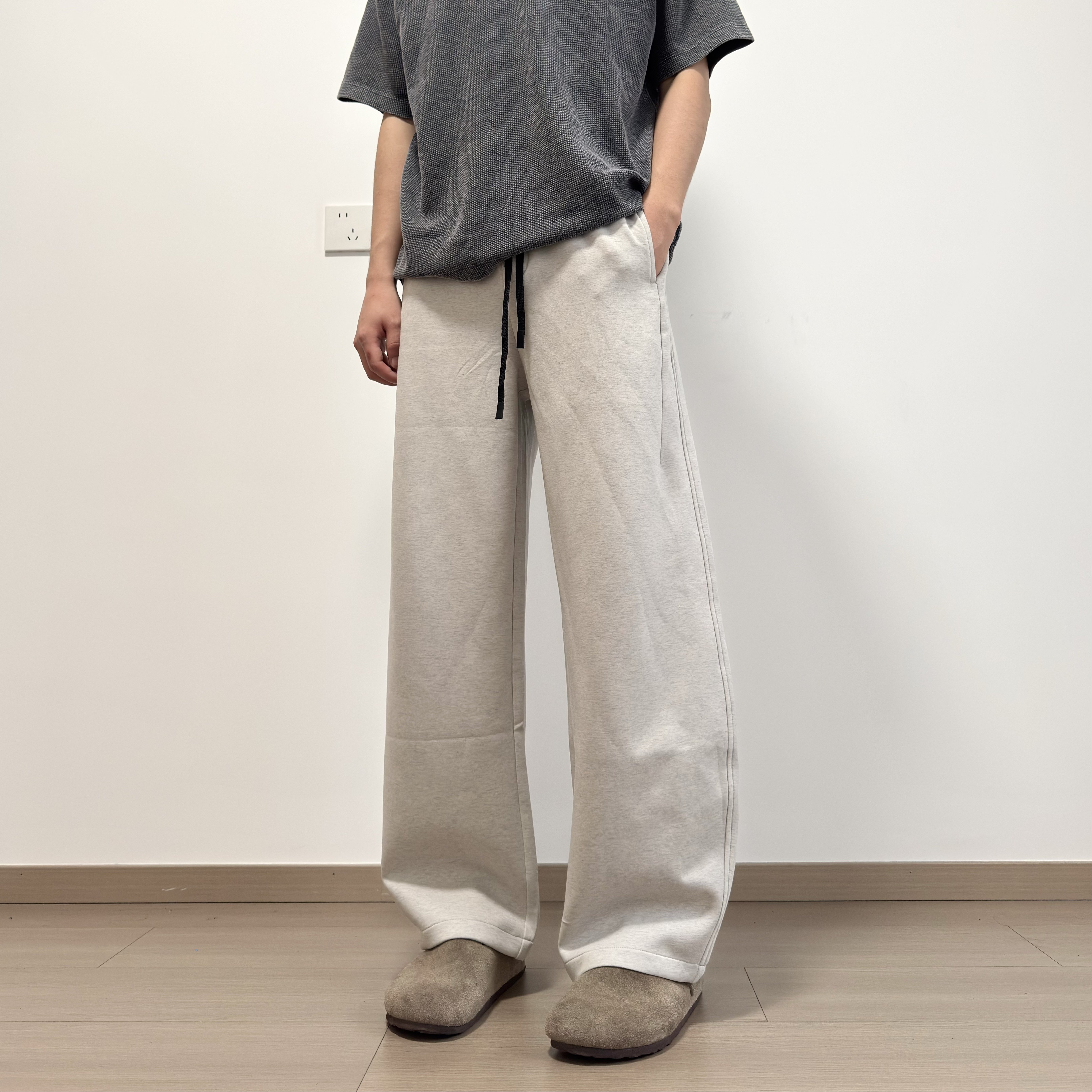 soxiox夏薄款撞色白灰色弯刀卫裤男女款宽松老钱风高级感轻奢裤子