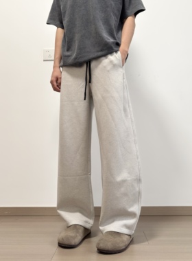 soxiox夏薄款撞色白灰色弯刀卫裤男女款宽松老钱风高级感轻奢裤子