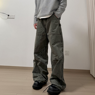 soxiox阔腿工装牛仔裤男结构拼接vintage美式复古高级感痞帅裤子