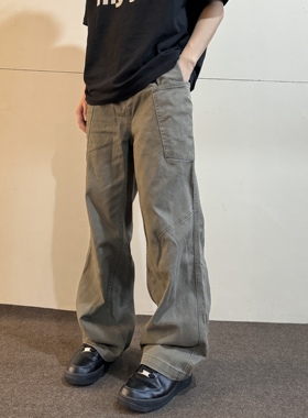 soxiox宽松工装牛仔裤男女秋冬直筒美式复古水洗蒋劲夫同款裤子潮