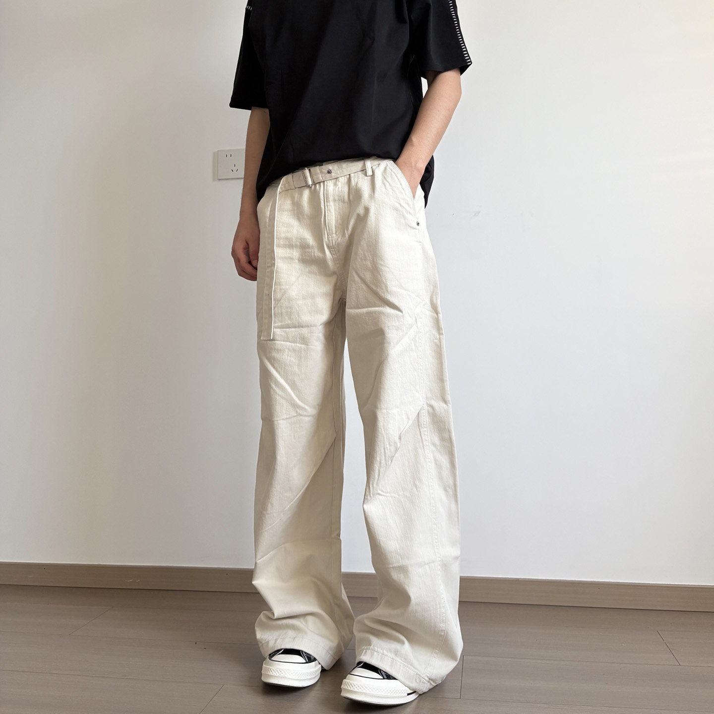 soxiox夏季薄款老钱风休闲裤男款宽松型飘带设计感人夫感穿搭裤子