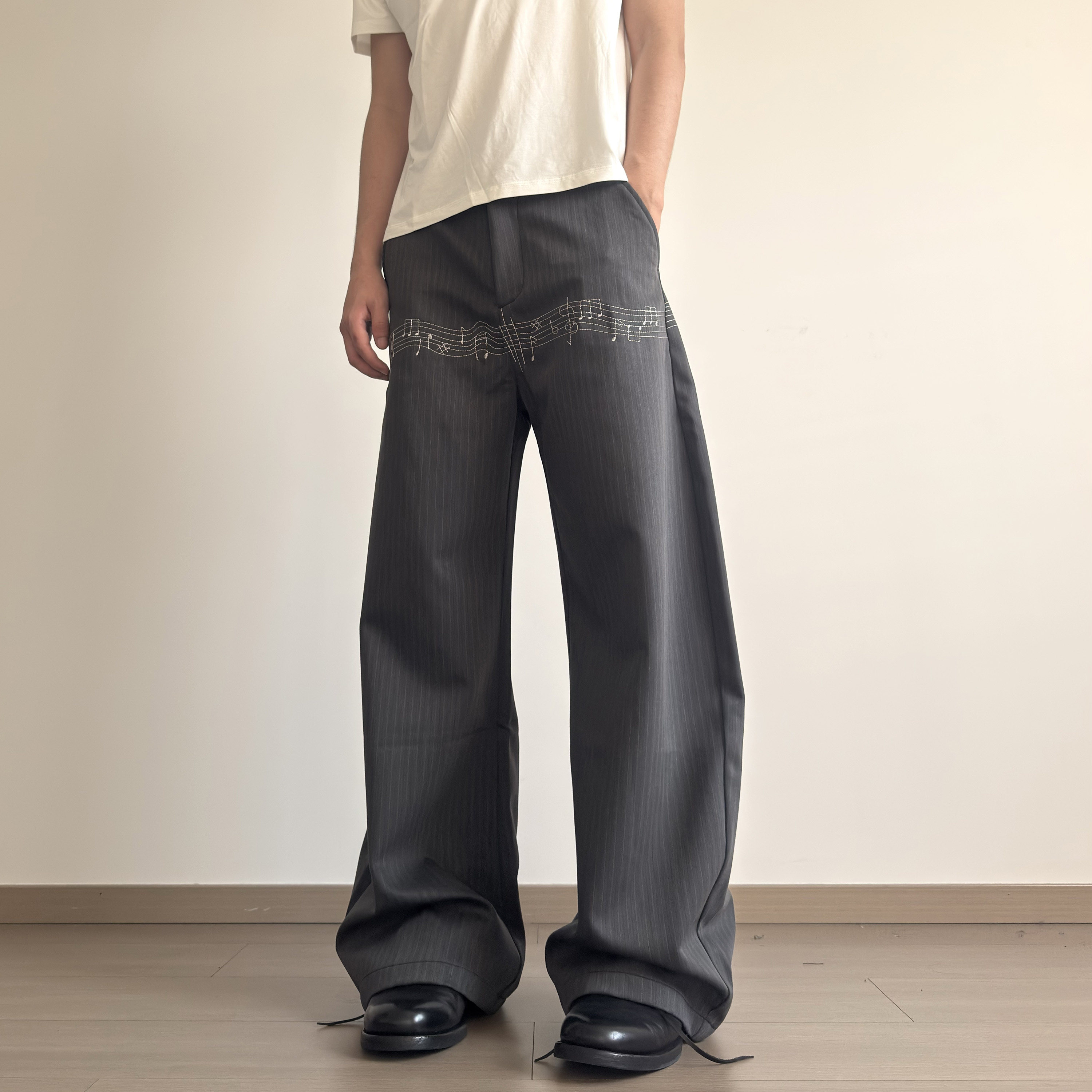 soxiox老钱风垂感西裤男女刺绣条纹弯刀休闲裤cleanfit高级感裤子