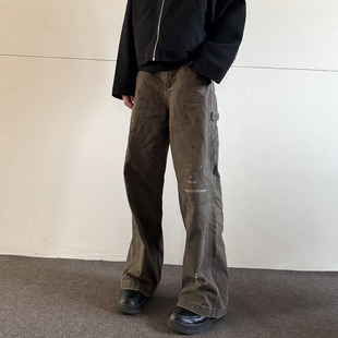 soxiox美式破洞工装牛仔裤男女宽松直筒高街cleanfit设计感裤子潮