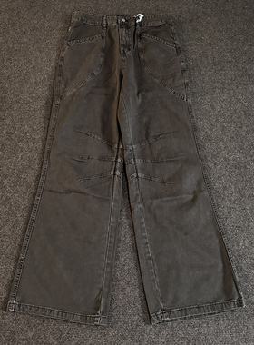 soxiox咖啡色牛仔工装裤男女直筒古着vintage美式蒋劲夫同款裤子