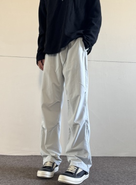 soxiox夏季防水防风美式工装冲锋裤男女直筒宽松户外软壳登山裤子