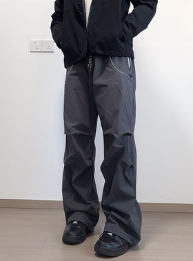 soxiox秋冬美式登山冲锋裤男女软壳裤直筒宽松防风防泼水工装裤子