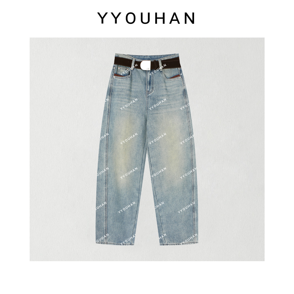 月月 2025秋冬新款极简风加绒厚款腔调水洗百搭牛仔裤 2510C7122