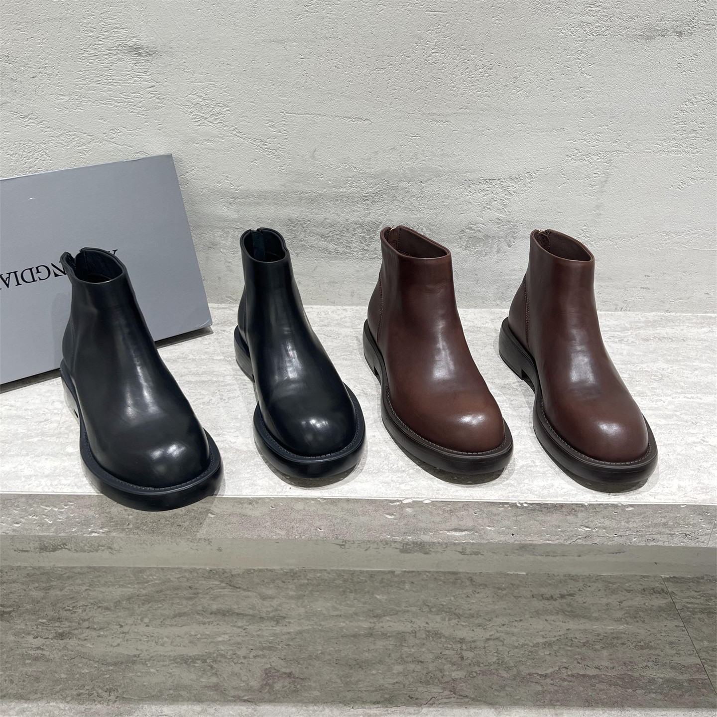 真皮后拉链厚底切尔西短靴马丁靴