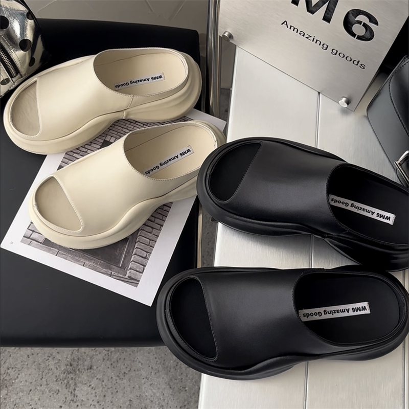 wm6女鞋2026夏新款欧货真皮厚底一字拖凉鞋松糕底沙滩露趾凉拖鞋
