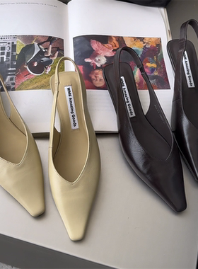 wm6女鞋2026春新款欧货真皮胎牛皮坡跟浅口单鞋后空时尚包头凉鞋