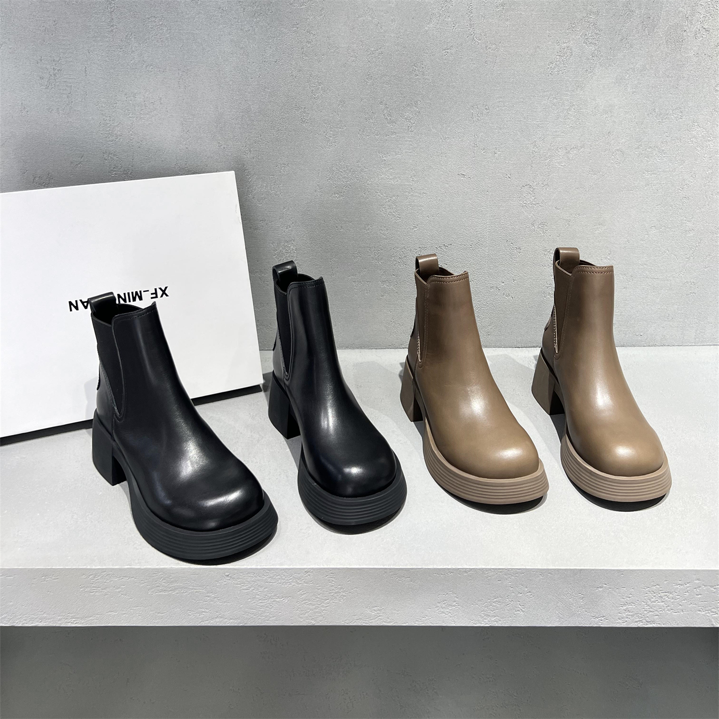 真皮胎牛皮厚底切尔西短靴马丁靴