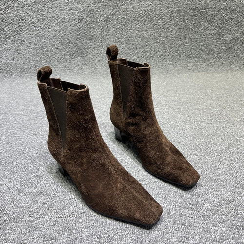 欧洲站真皮粗跟套筒马丁靴短靴潮