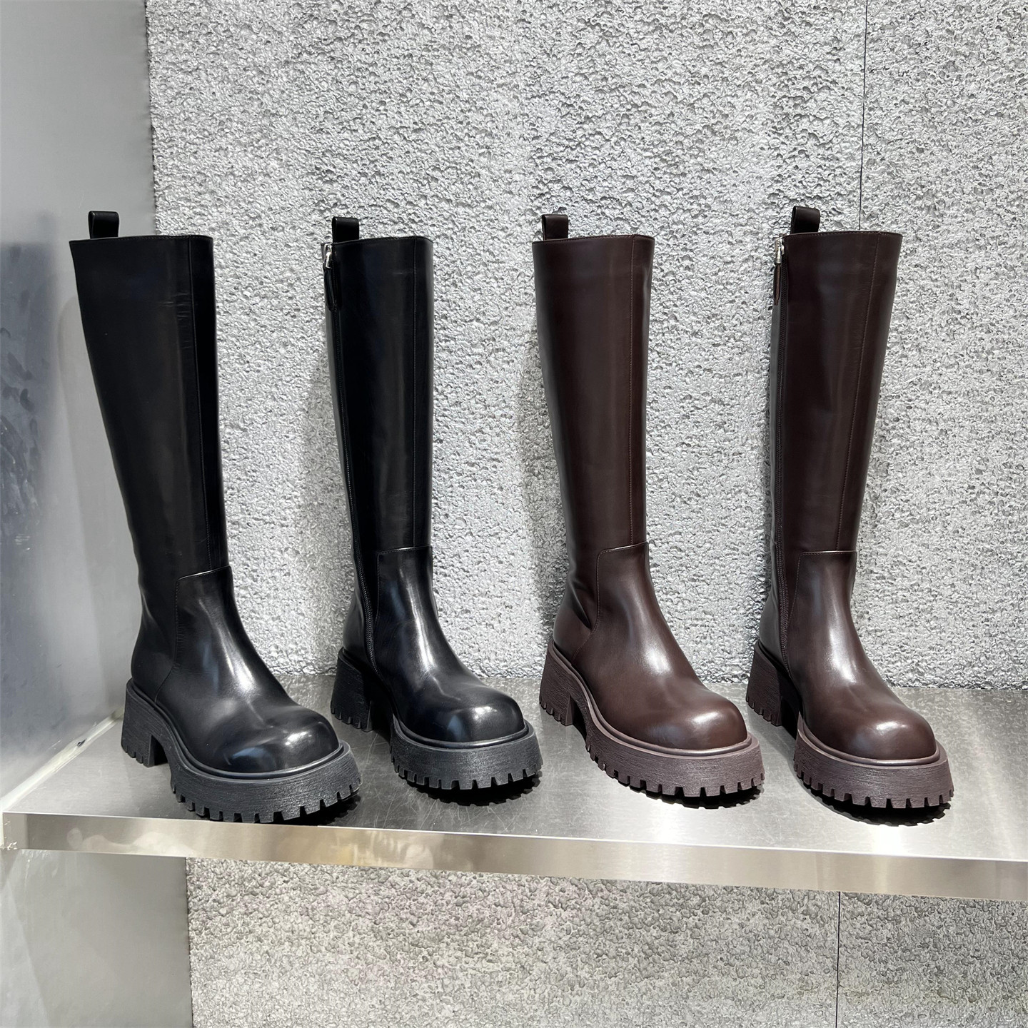 乐魔真皮厚底高筒长靴骑士靴欧货