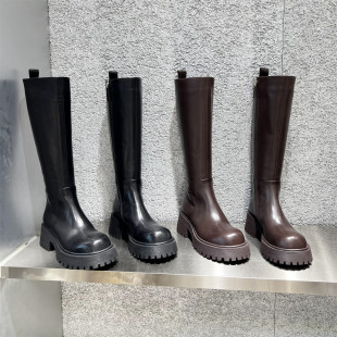欧洲站乐魔女靴2025秋冬新款欧货真皮胎牛皮厚底高筒长靴骑士靴潮