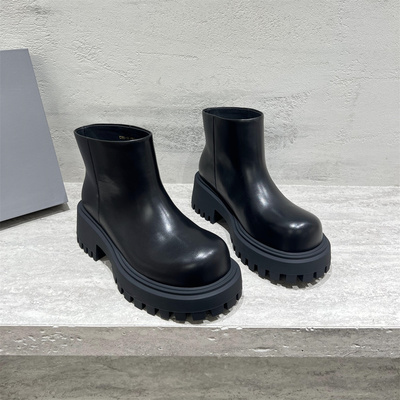 真皮厚底套筒切尔西短靴马丁靴潮