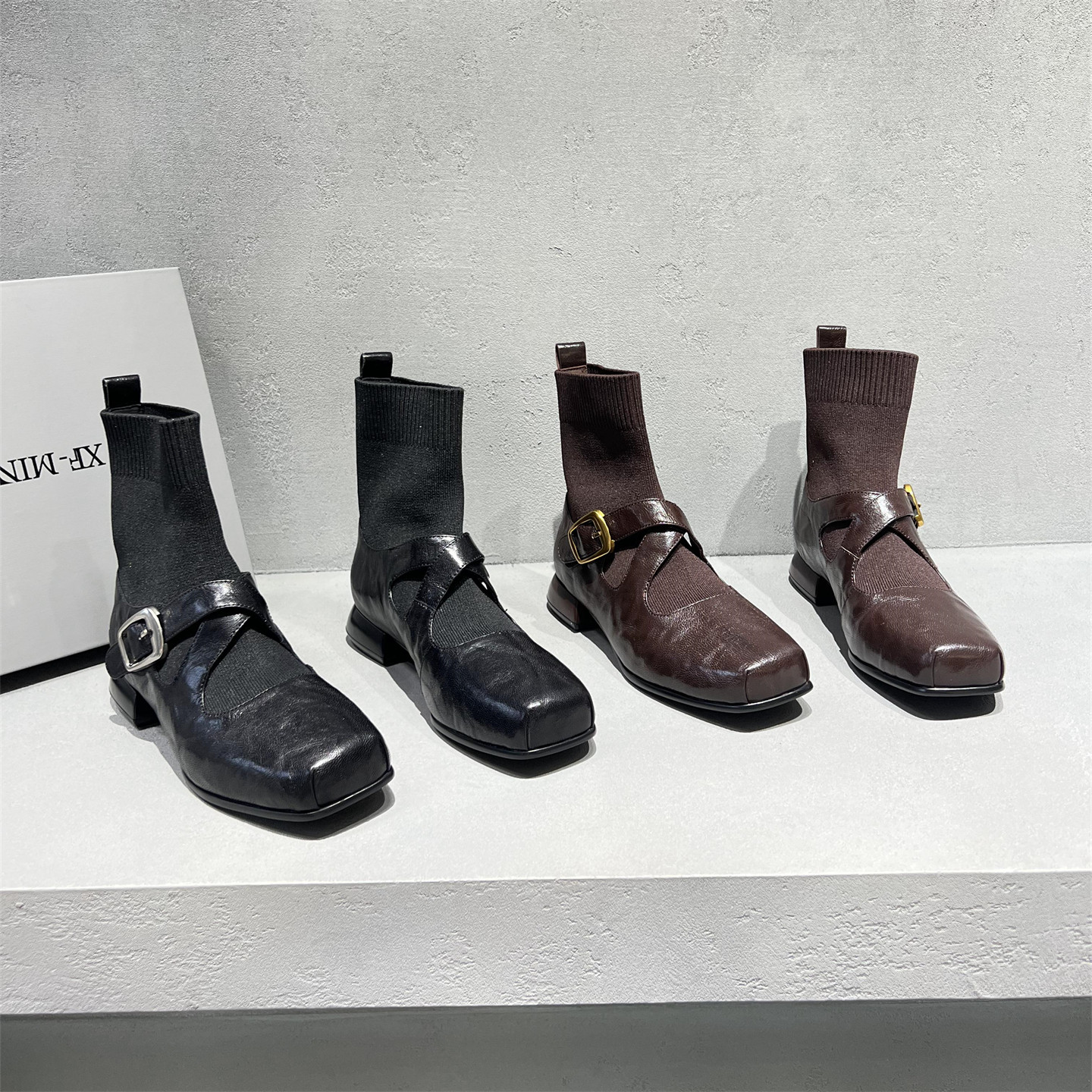 欧洲站2025秋冬新款真皮弹力靴