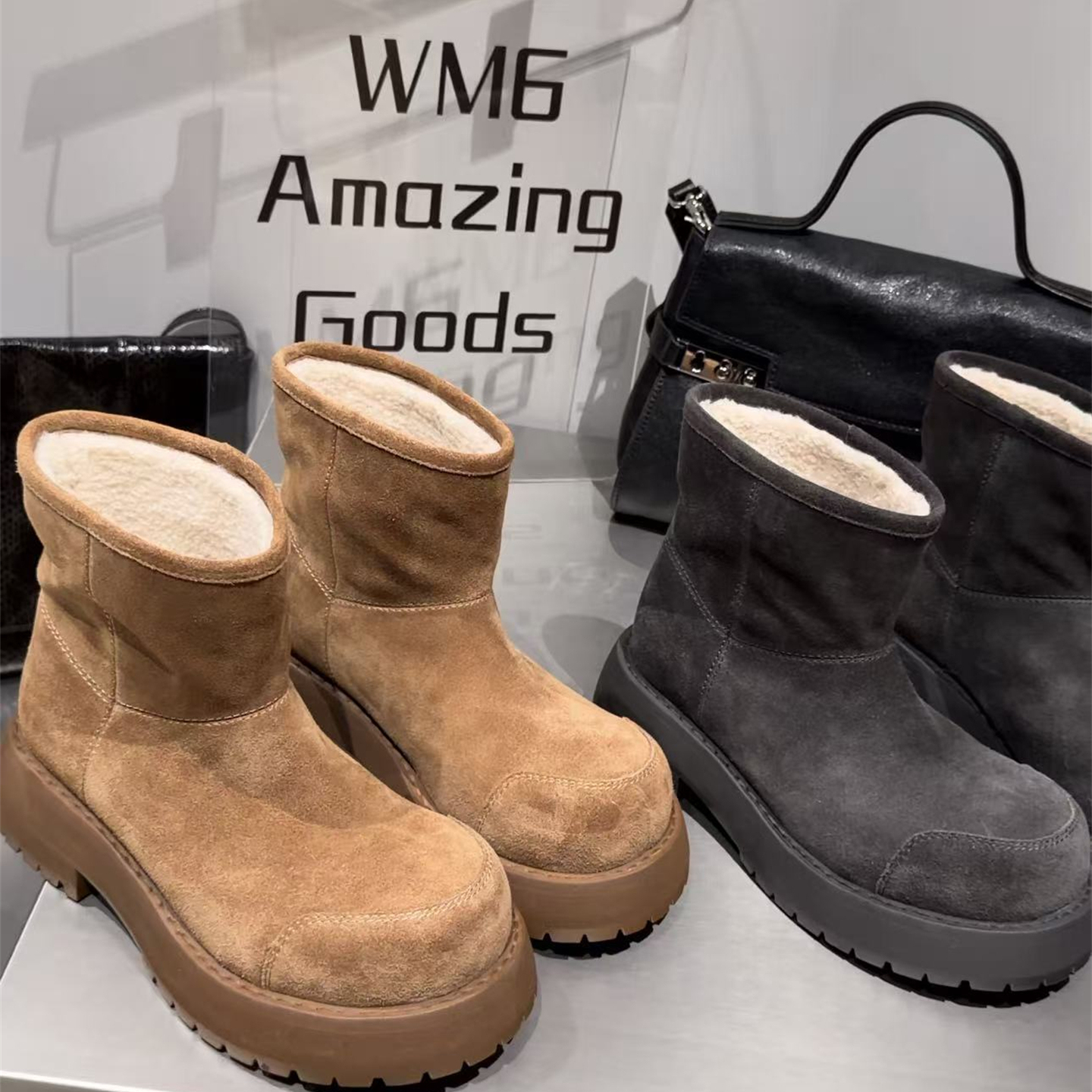 WM6欧洲站2025冬皮毛一体雪地靴