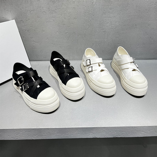 真皮厚底增高帆布鞋休闲板鞋欧货