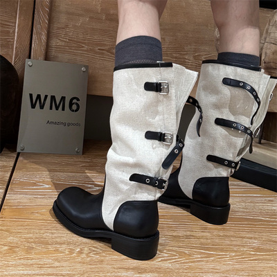 wm6真皮扣带厚底高筒长靴骑士靴