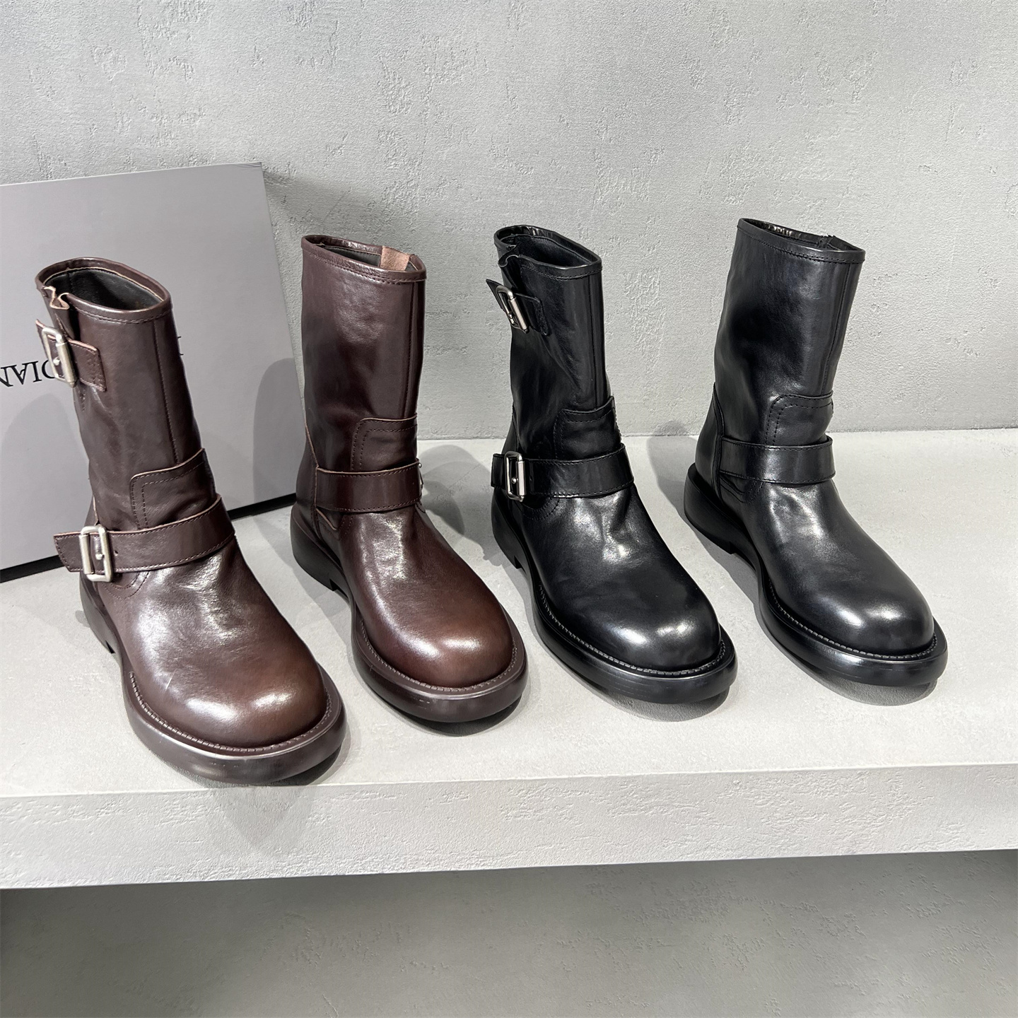 真皮厚底扣带全皮短靴马丁靴欧货