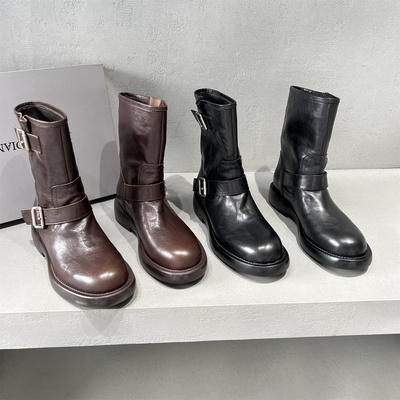 真皮厚底扣带全皮短靴马丁靴欧货