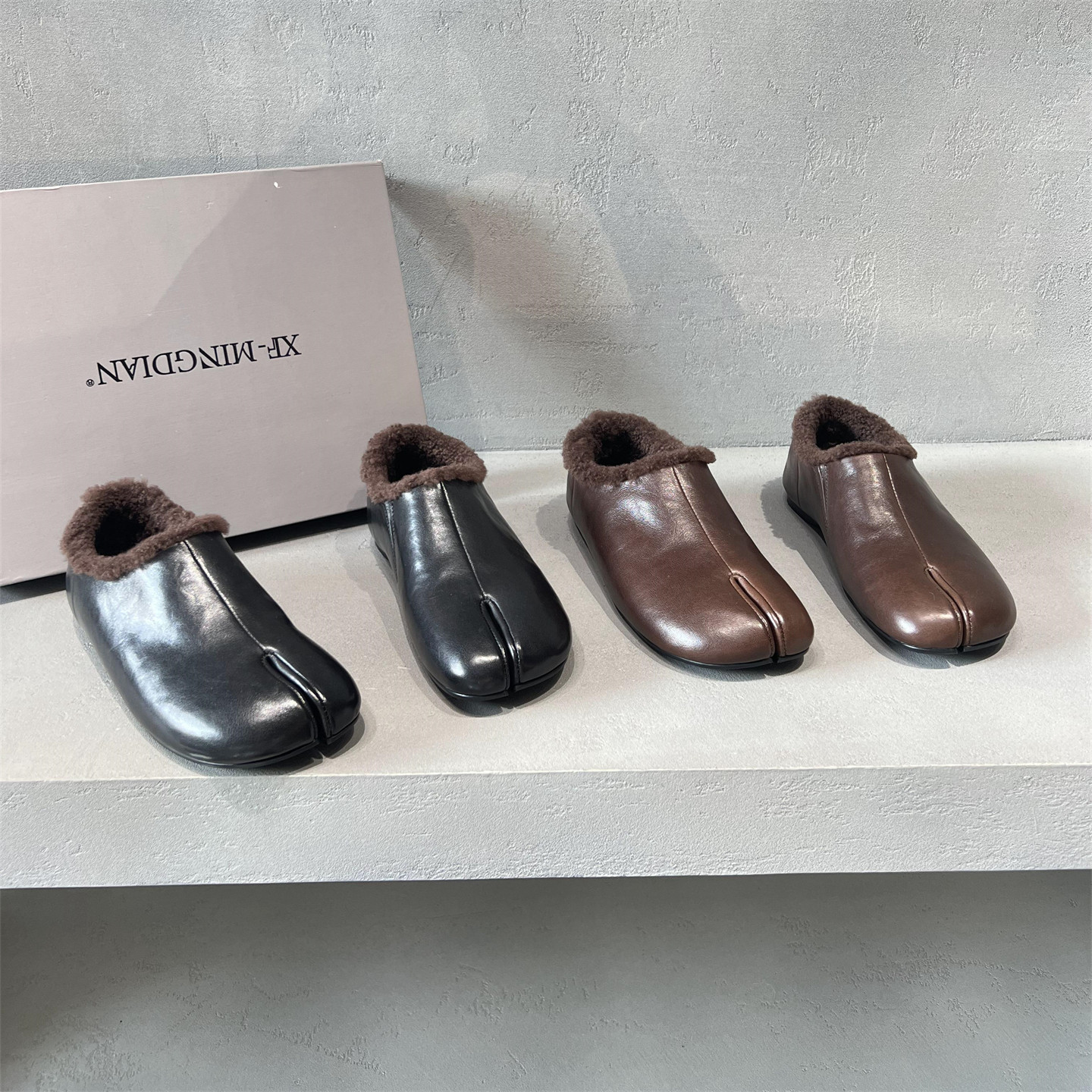 欧洲站真皮羊毛保暖分趾猪蹄鞋