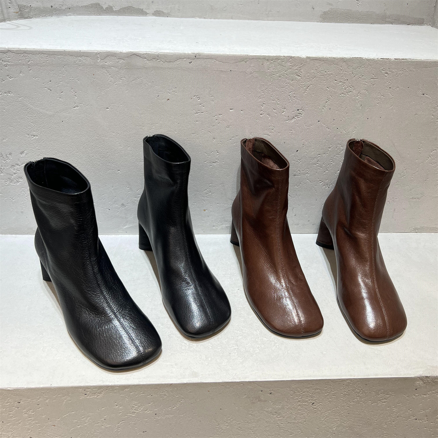 乐魔真皮后拉链高跟短靴马丁靴潮