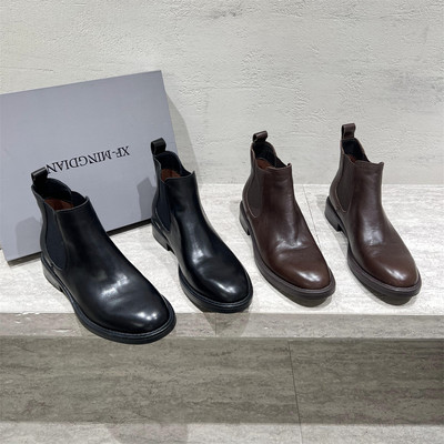 真皮胎牛皮套筒切尔西短靴马丁靴