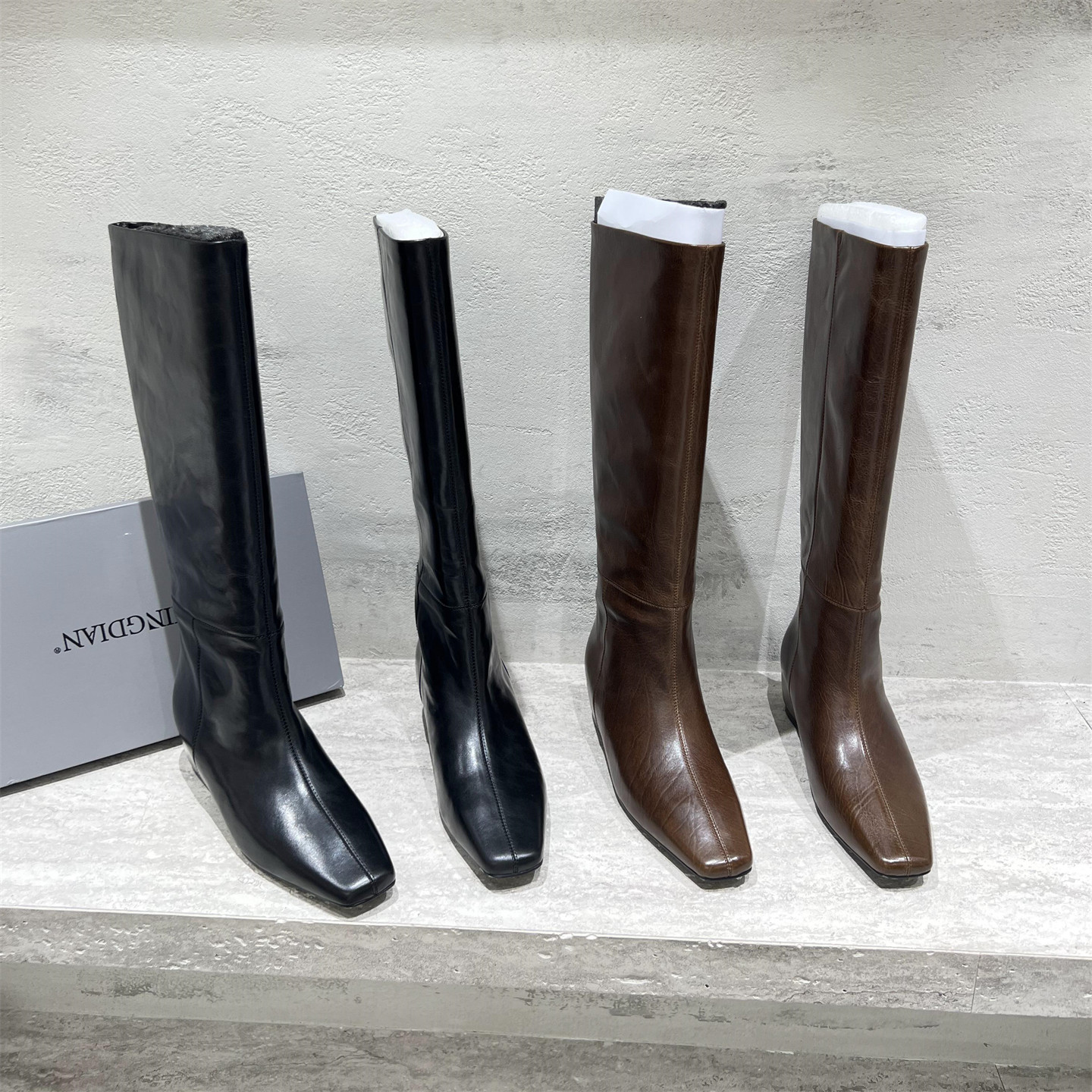 真皮方头增高显瘦高筒长靴骑士靴