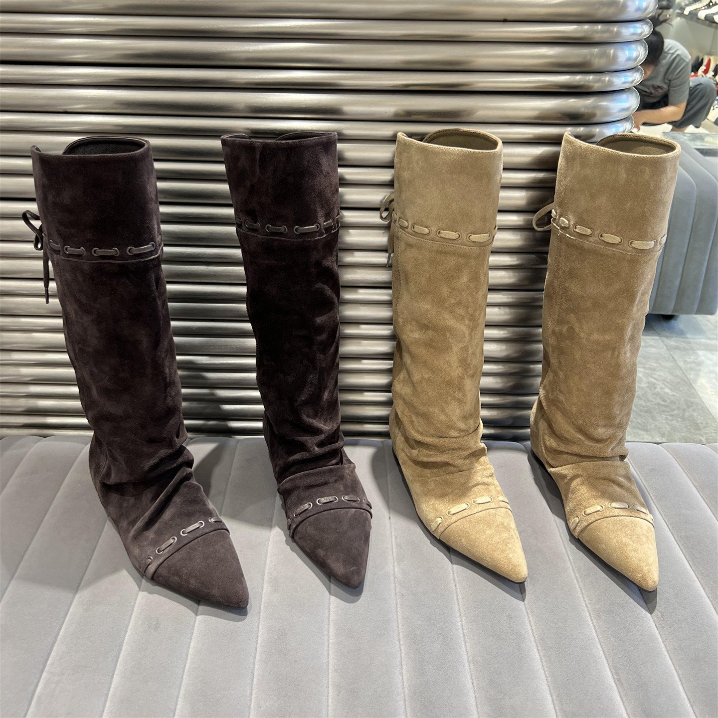 乐魔真皮后系带高筒长靴骑士靴潮