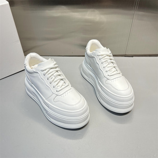 欧洲站真皮小白鞋女2026春新款欧货圆头系带厚底增高休闲运动鞋潮