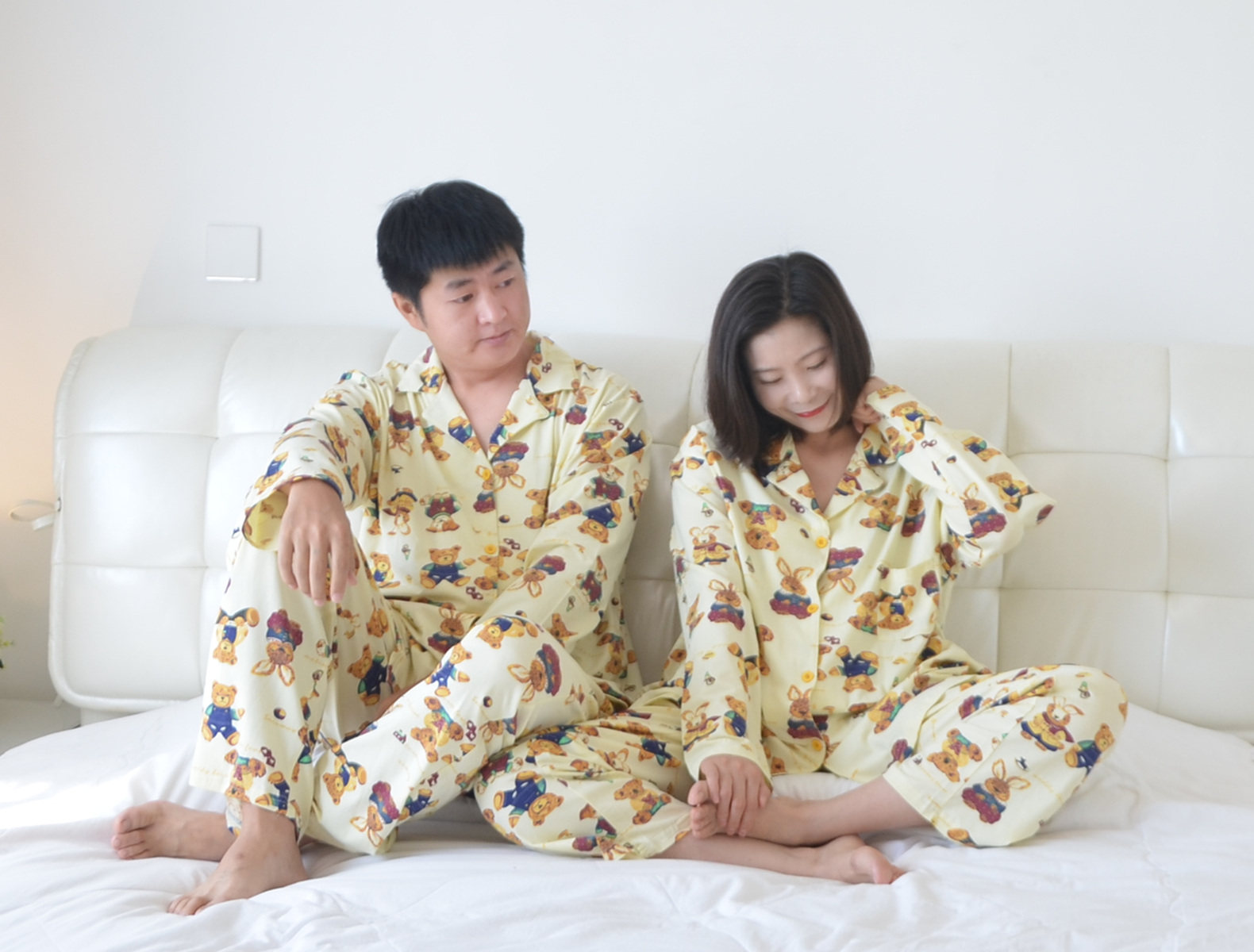 200斤加大码卡通情侣睡衣女春秋长袖纯棉开衫胖MM男士宽松家居服