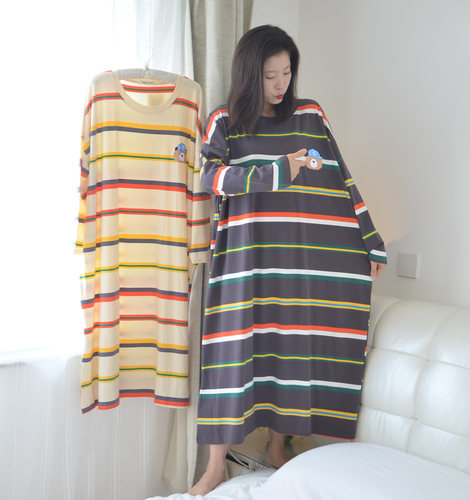 加肥大码孕妇睡裙纯棉春秋