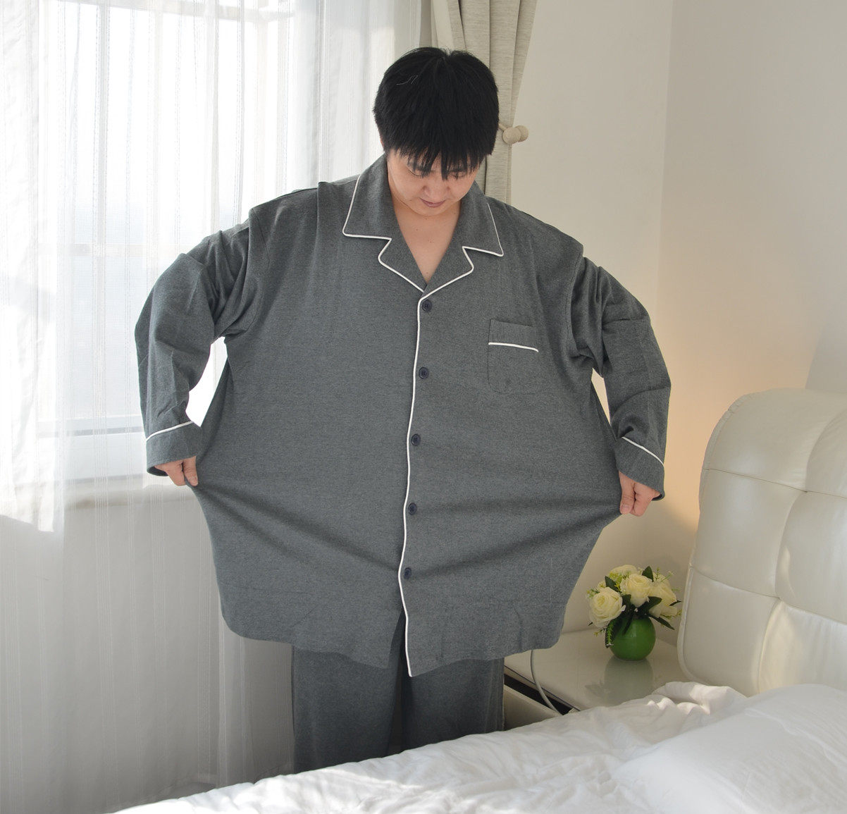 特体加肥大码开衫睡衣男春秋冬纯棉长袖长裤胖男家居服套装300斤