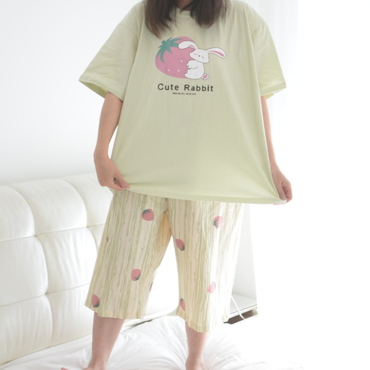 200斤加肥大码短袖七分裤睡衣女胖MM夏季薄款全棉休闲家居服套装
