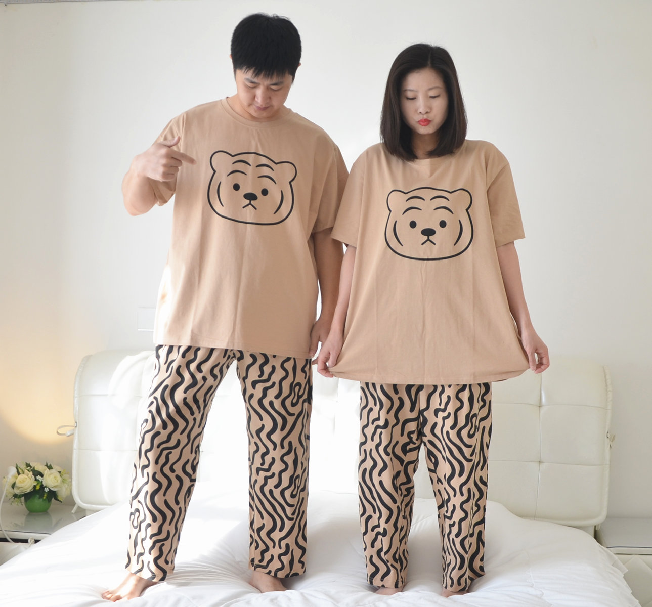 男女针织纯棉加肥大码睡衣