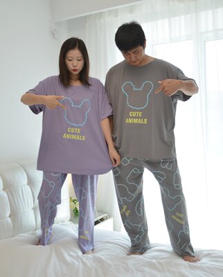 女纯棉加肥大码睡衣夏季短袖长裤