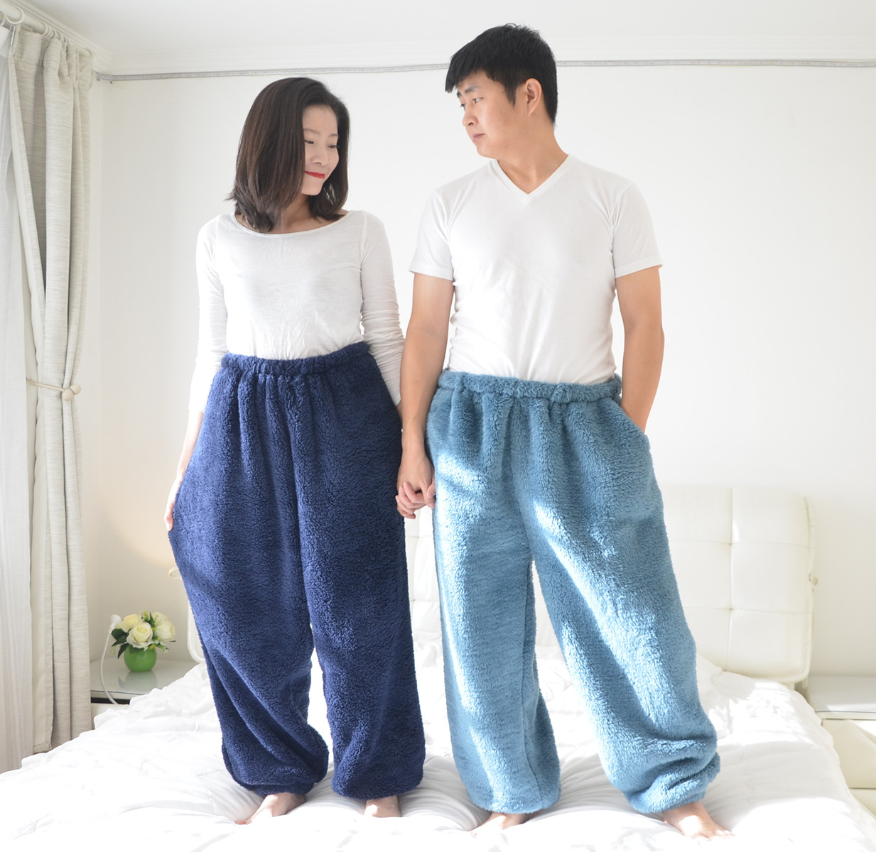 300斤加肥加大码超厚长毛绒睡裤男女冬季胖MM休闲长裤保暖家居裤